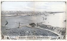 Erie and Presque Isle Bay 1876 Bird's Eye View, Erie County 1876